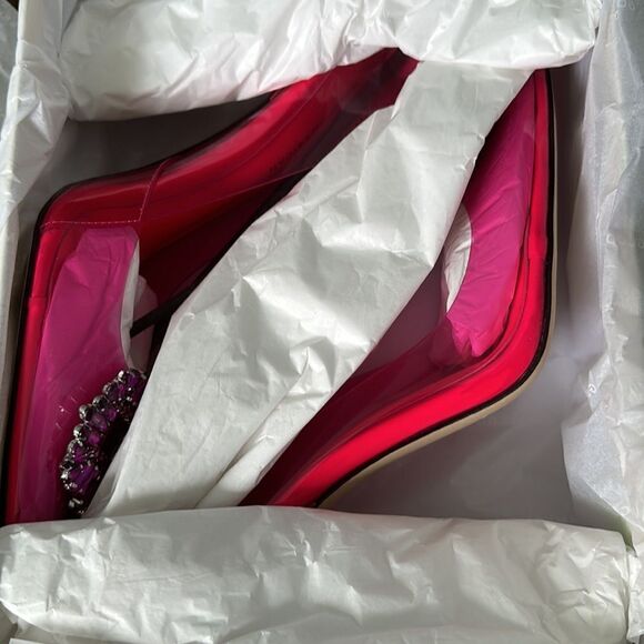 Good American Hot Pink Bejeweled Lucite Heels - Picture 3 of 7